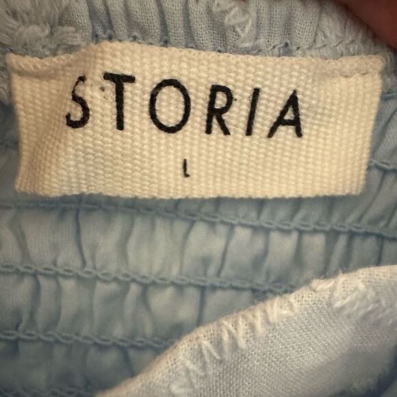 Storia Baby Blue Cotton Maxi Dress Bow Detail Tiered Skirt Size Large (10/12) - Picture 4 of 4